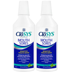 CloSYS envase frontal 16 oz mostrando etiqueta y beneficio de alivio suave