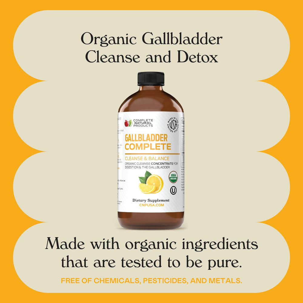 Complete Natural Products sellos orgánico y kosher mostrando control de calidad