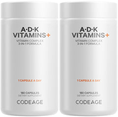 Codeage ADK Vitamins: botella lista para la ingesta diaria de vitaminas liposolubles.