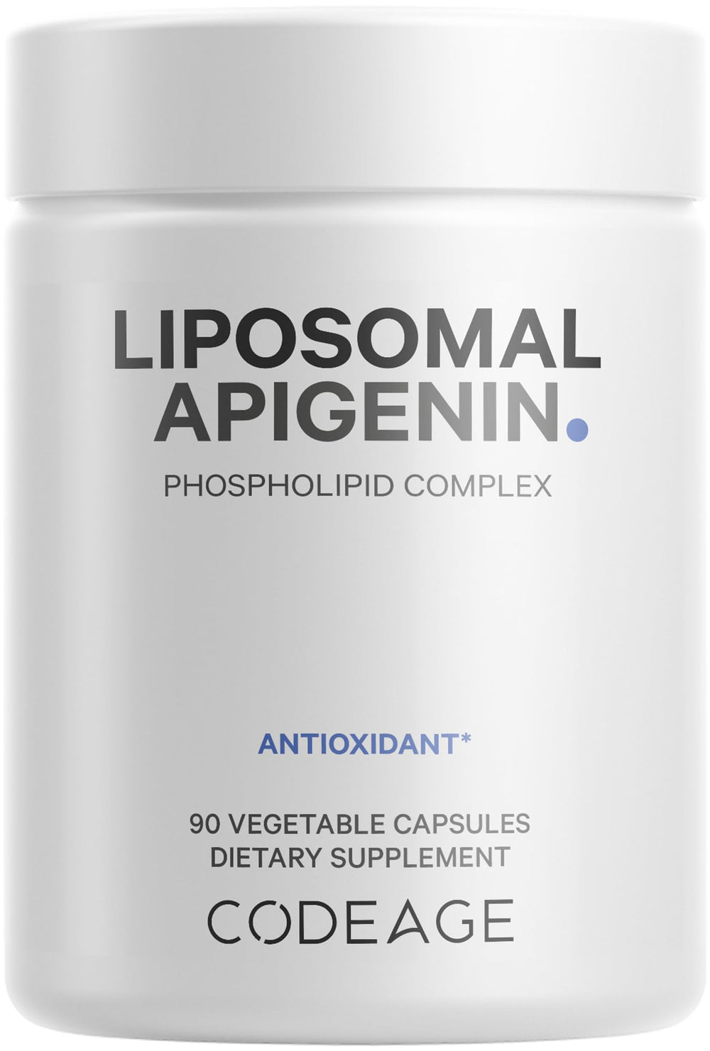 Codeage Apigenina Liposomal: envase de cápsulas para bienestar diario.