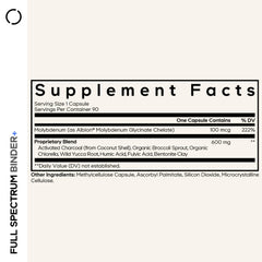 Codeage Binder: arcilla Bentonita visible y estructura mineral en la fórmula.
