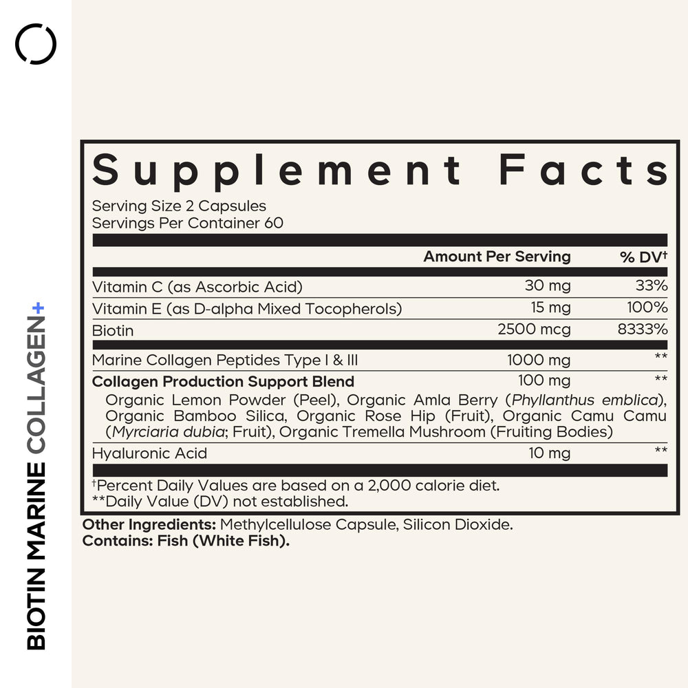 Codeage Biotin Marine Collagen: cápsulas fáciles de tragar para suplemento diario