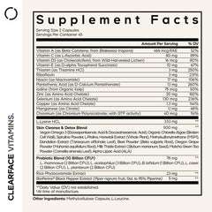 Codeage Clearface etiqueta de ingredientes para piel saludable