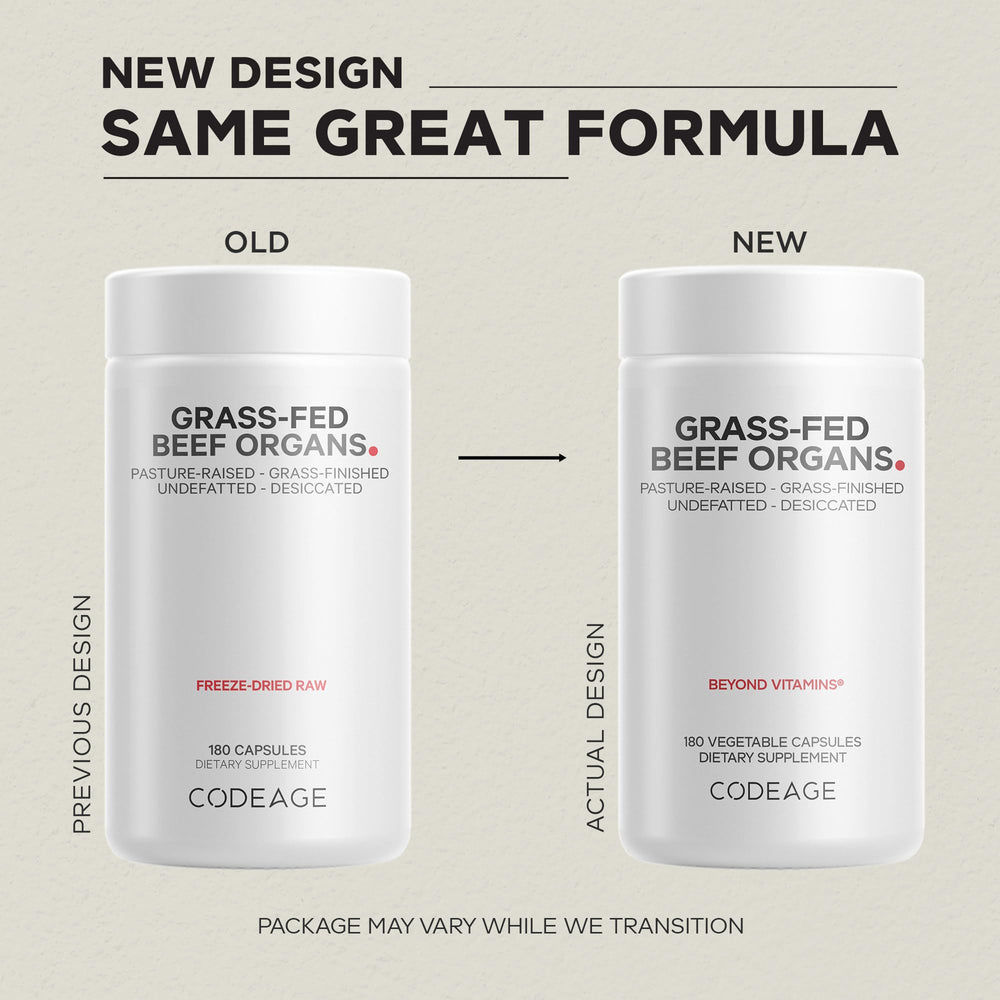 Codeage Grass-Fed Beef Organs kidney desiccated capsule close-up highlighting mineral content