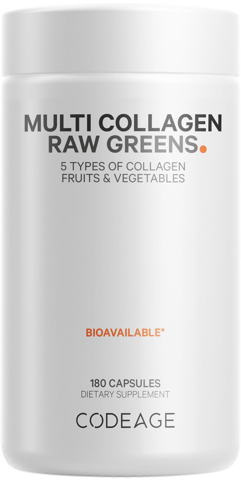 Codeage multi collagen raw greens bottle for on-the-go daily support.