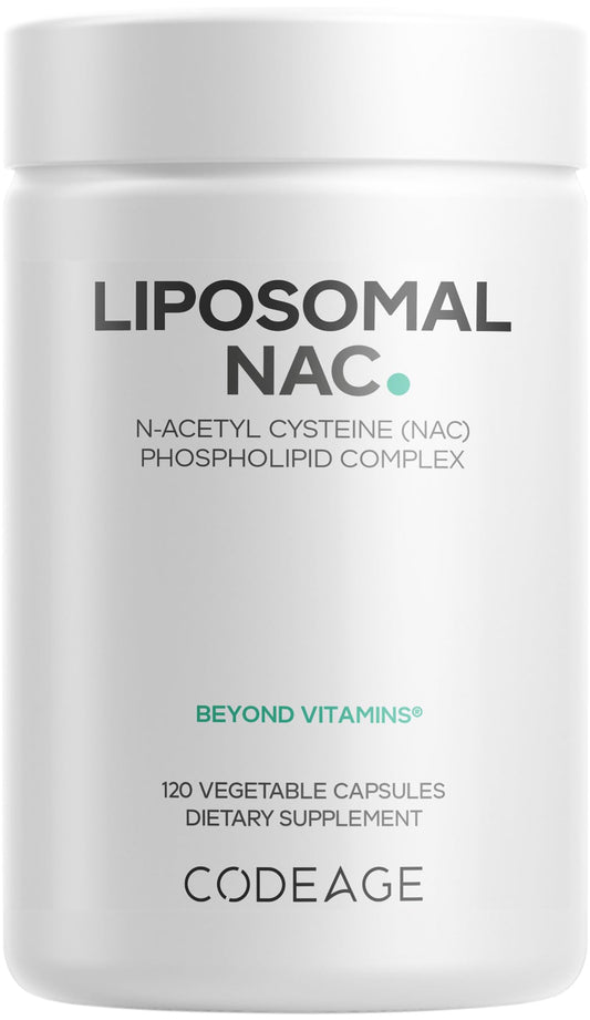 Codeage Liposomal NAC, botella de cápsulas, formato premium para uso diario.
