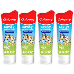 Colgate Bluey frontal del pack con cuatro tubos, variedad y ahorro