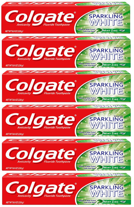 Colgate empaque frontal pack de 6 que muestra tamaño y presentación, frescura asegurada