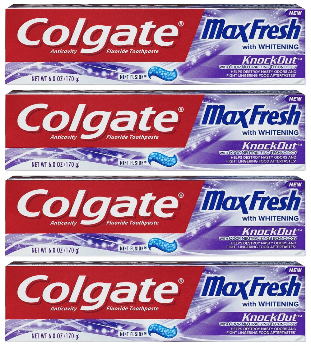 Colgate Max Fresh presentación frontal mostrando tubo y etiqueta, frescor visible