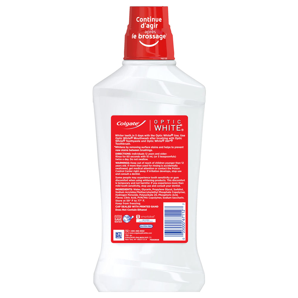 Colgate Optic White primer plano boca fresca tras enjuague