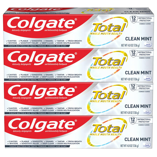 Colgate pack frontal mostrando los cuatro tubos y frescura duradera