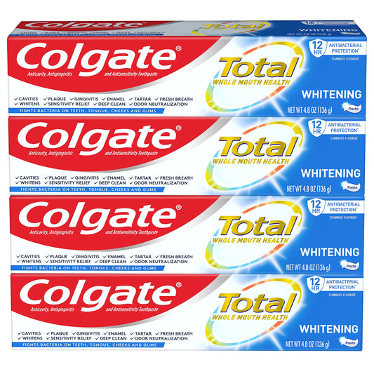 Colgate Total frente del empaque mostrando el pack y beneficios