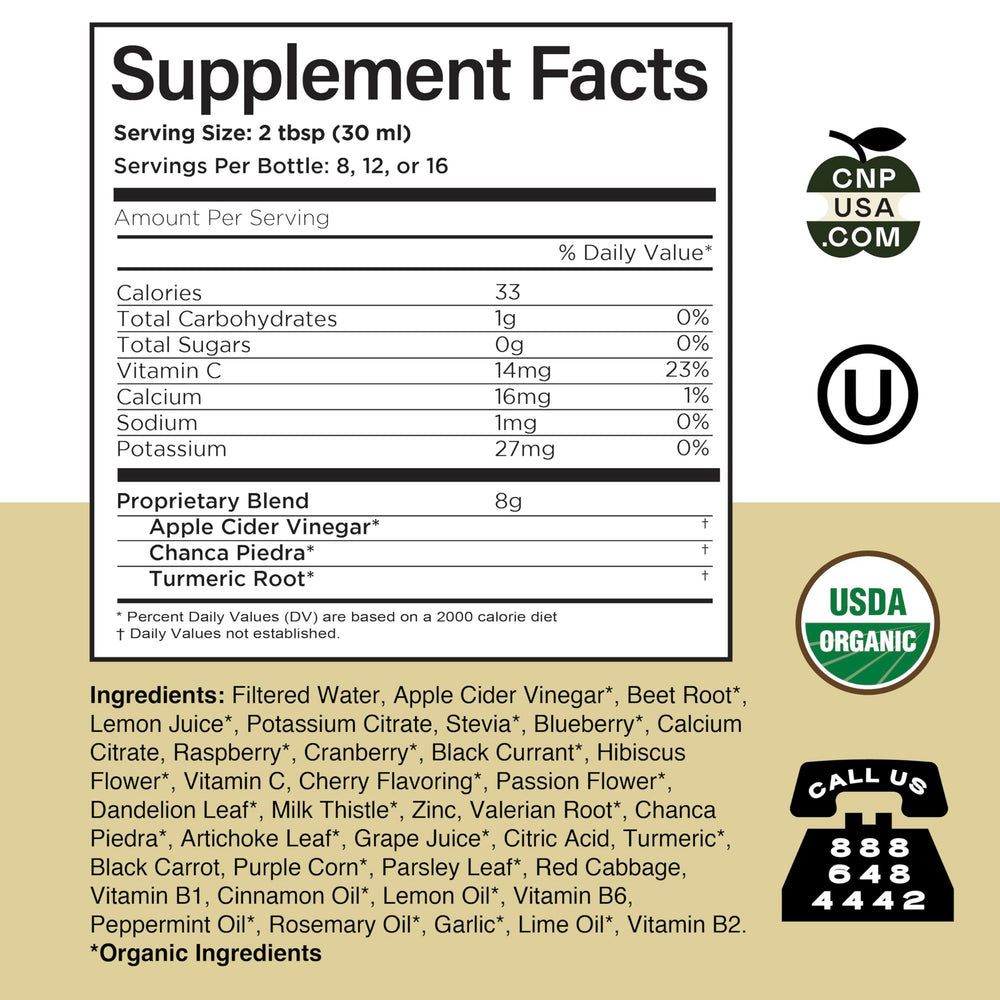 Complete Natural Products botella junto a una cinta métrica para ver tamaño