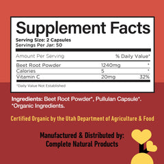 Complete Natural Products etiqueta con información de fabricación y pruebas de terceros