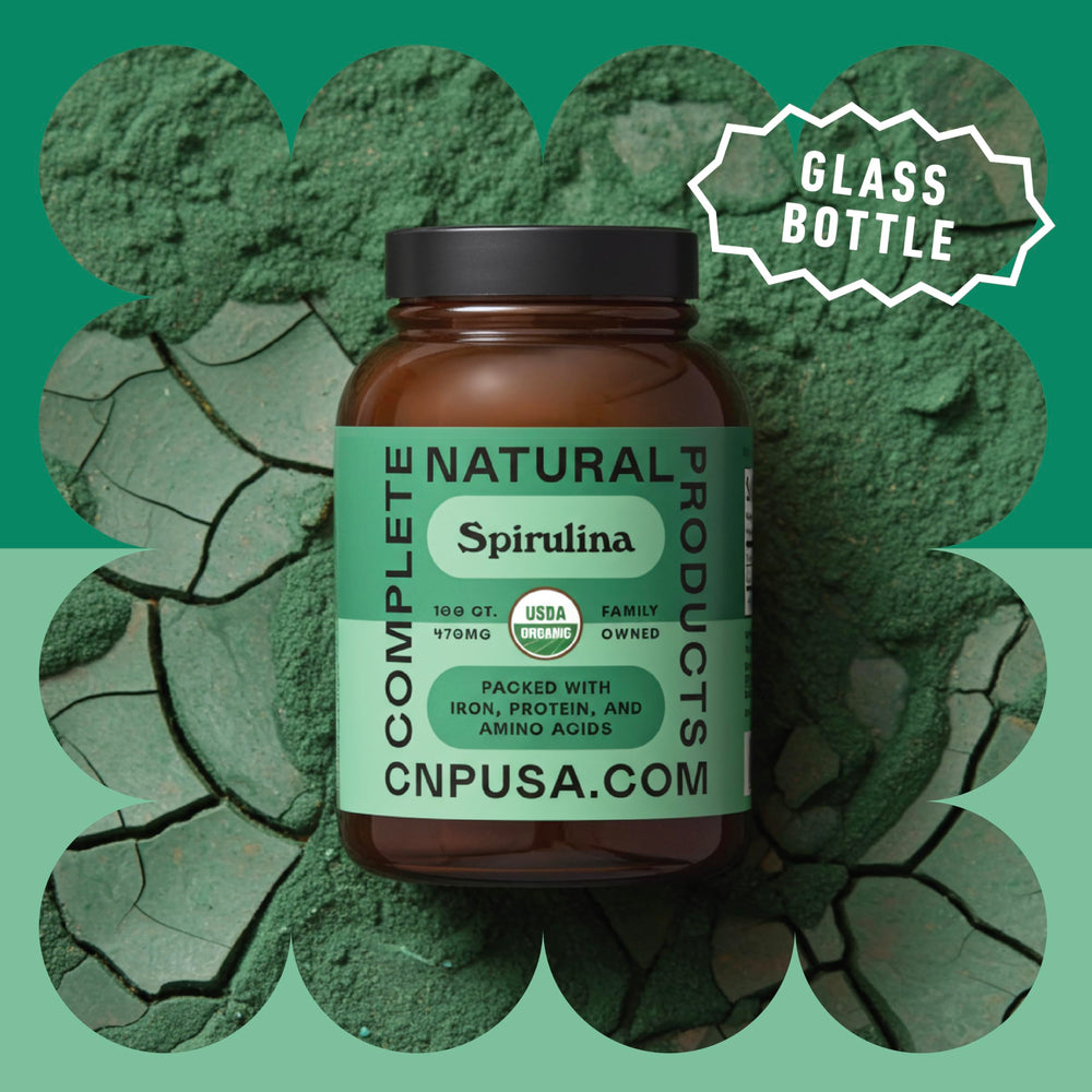 Complete Natural Products frasco abierto con cápsulas, cómodo para llevar