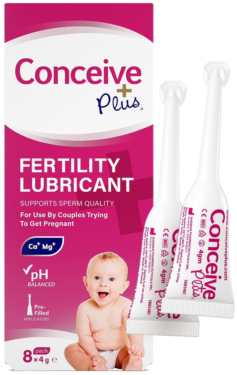 CONCEIVE PLUS frente con ocho aplicadores, uso discreto y práctico