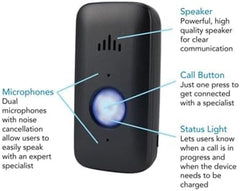 Connected Caregiver Safety+ primer plano del botón de llamada, diseño accesible para activación inmediata