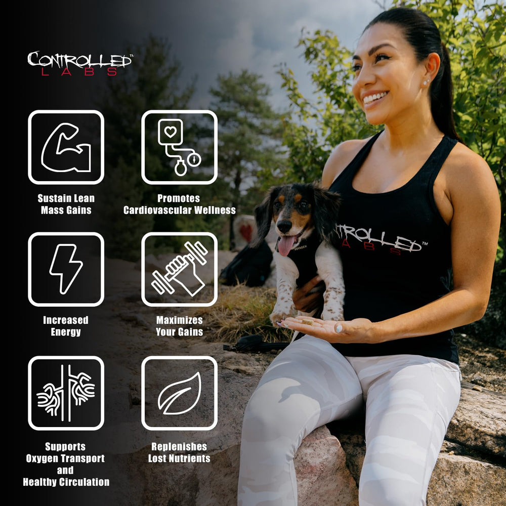CONTROLLED LABS cápsula en mano sugiere dosis y practicidad diaria
