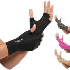 Copper Compression guantes frontal mostrando ajuste y dedo libre para movilidad