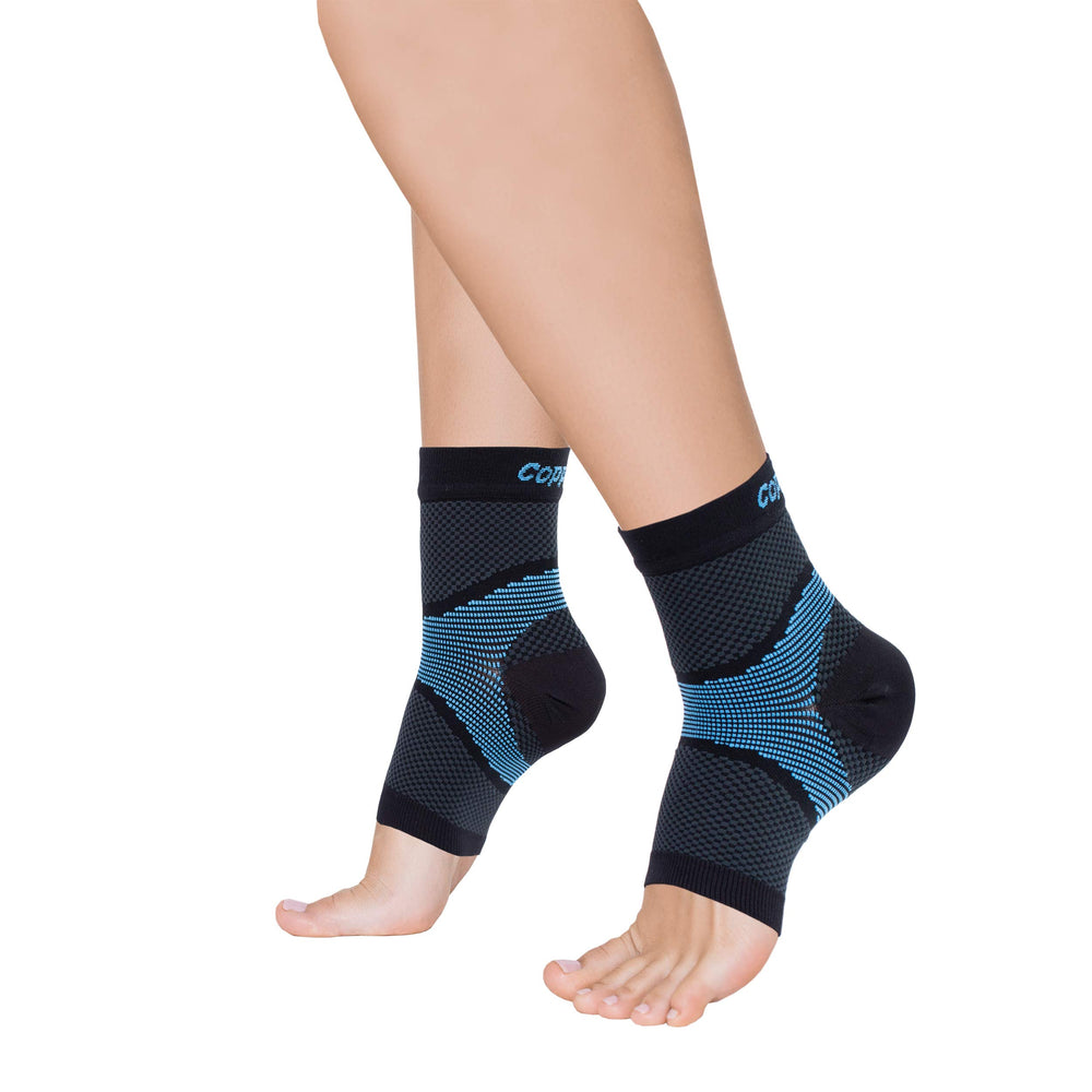 Copper Fit manga frontal en su empaque mostrando ajuste y beneficios