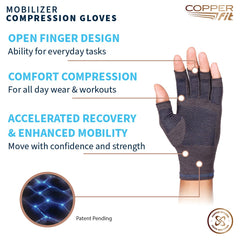 Copper Fit guante en uso mientras se escribe para destreza táctil