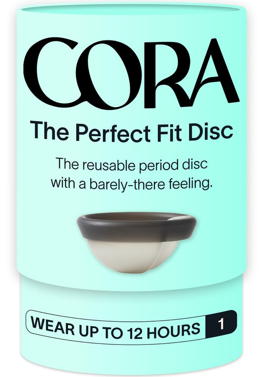 Cora disco frontal del empaque mostrando producto y beneficio reutilizable