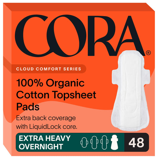 Cora empaque frontal mostrando 48 unidades y beneficio de protección nocturna