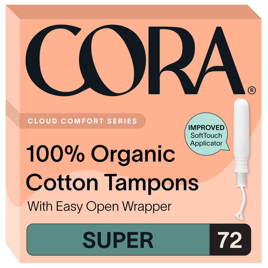 Cora caja frontal mostrando 72 tampones, almacenamiento seguro