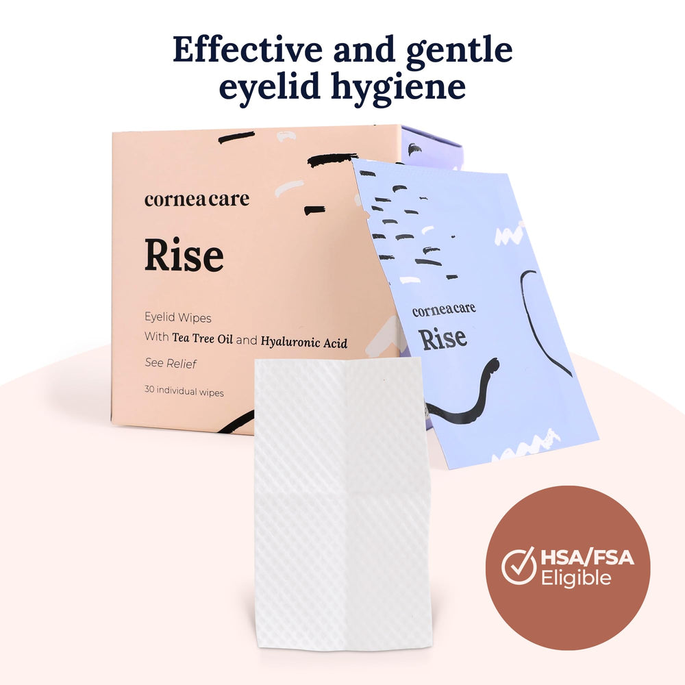 CorneaCare Rise aplicado en párpado cerrado, limpia y reduce residuos