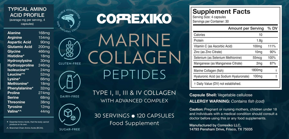 CORREXIKO etiqueta nutricional con información de ingredientes clave