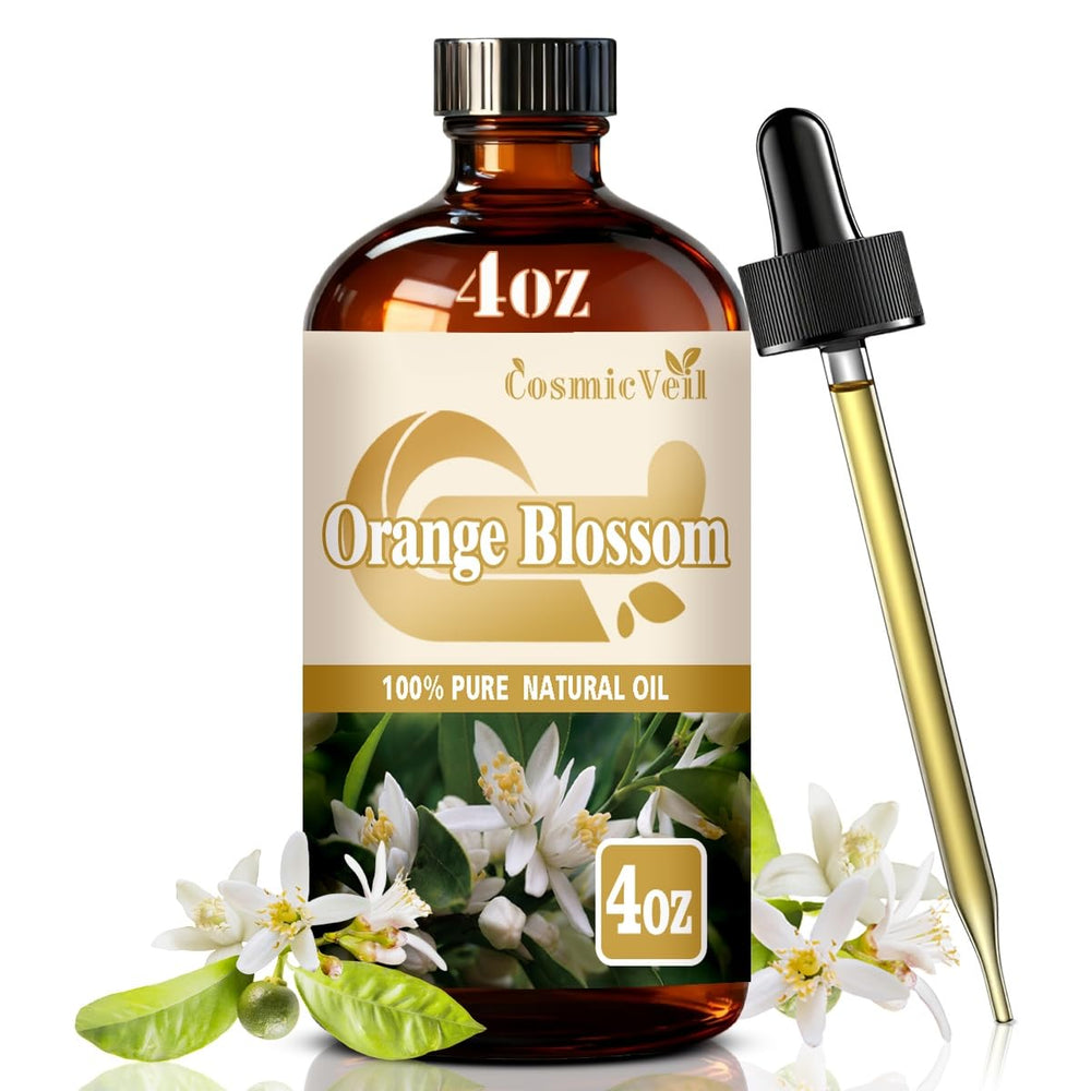 CosmicVeil frasco frontal azahar mostrando etiqueta y beneficio aroma duradero