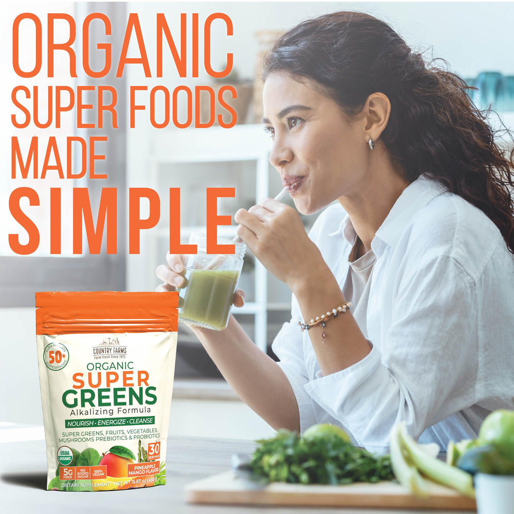 Country Farms etiqueta con lista de 50 ingredientes orgánicos detallada