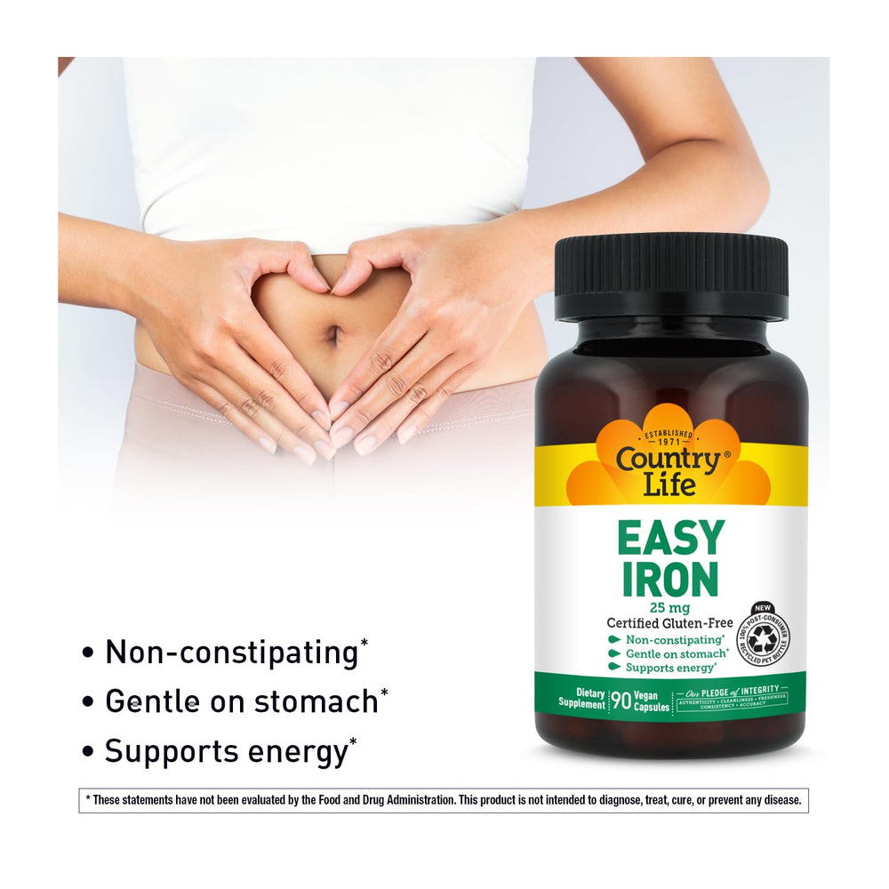 Country Life etiqueta Easy Iron nutríon cercana, información clara sobre ingredientes