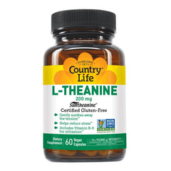 Country Life frasco frontal mostrando etiqueta y 60 cápsulas, transparencia del producto y beneficio vegano