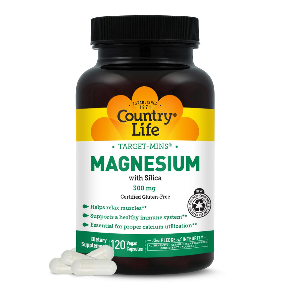 Country Life Target-Mins Magnesium bottle front for easy muscle support.