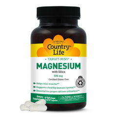 Country Life Target-Mins Magnesium bottle front for easy muscle support.