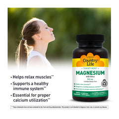 Country Life Target-Mins Magnesium capsules closeup emphasizes vegan gluten-free formulation.