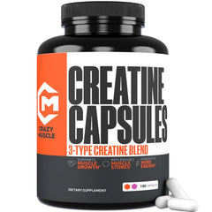 Crazy Muscle frasco frontal mostrando etiqueta y cantidad práctica