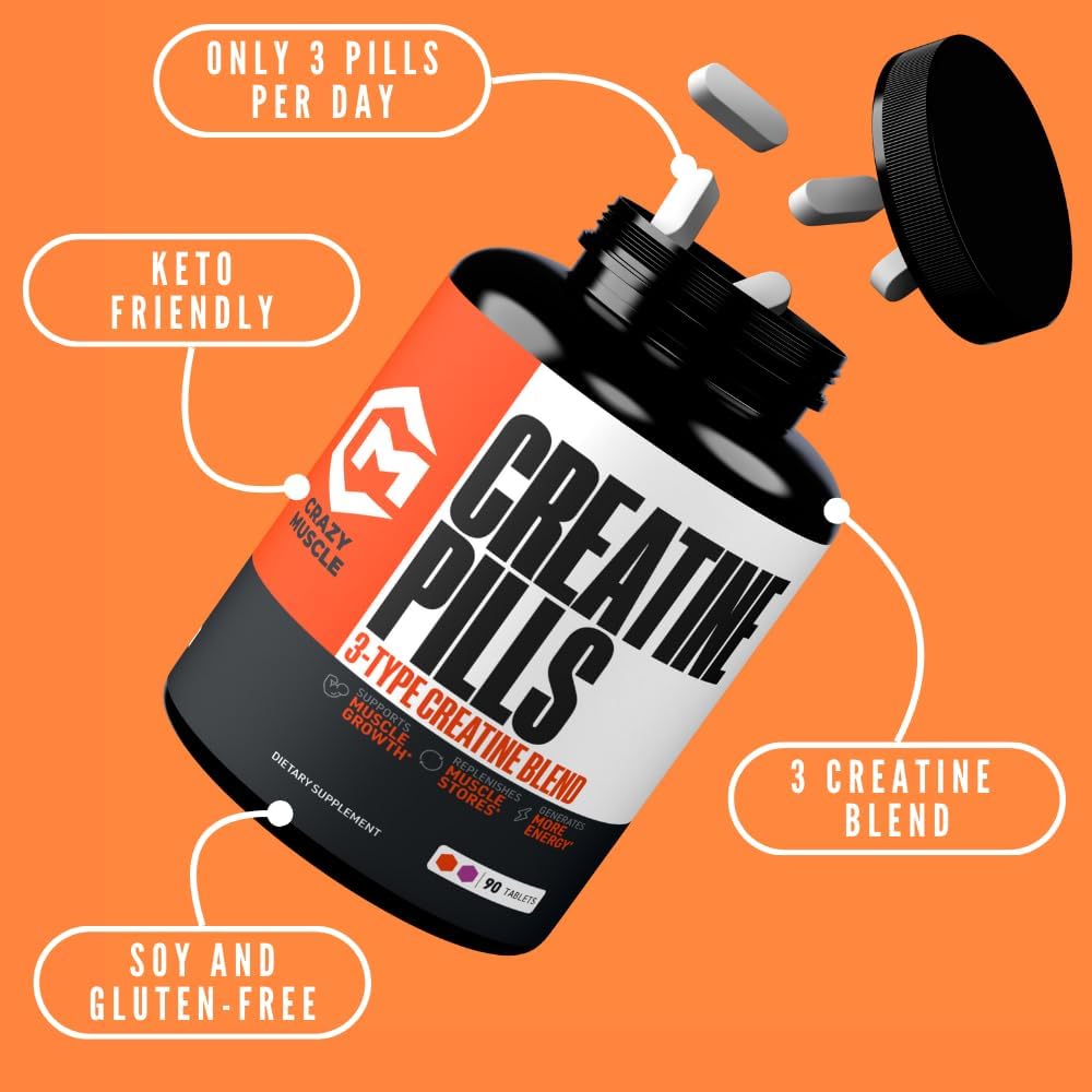 Crazy Muscle primer plano de comprimidos Threeatine, texturas limpias para ingestión fácil