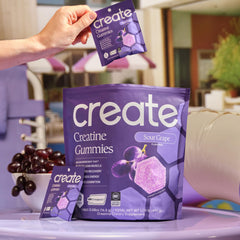Create etiqueta con ingredientes y Creapure destacando pureza y transparencia