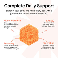 Anti-melting formula label on Create gummies ensures stable texture during workouts.