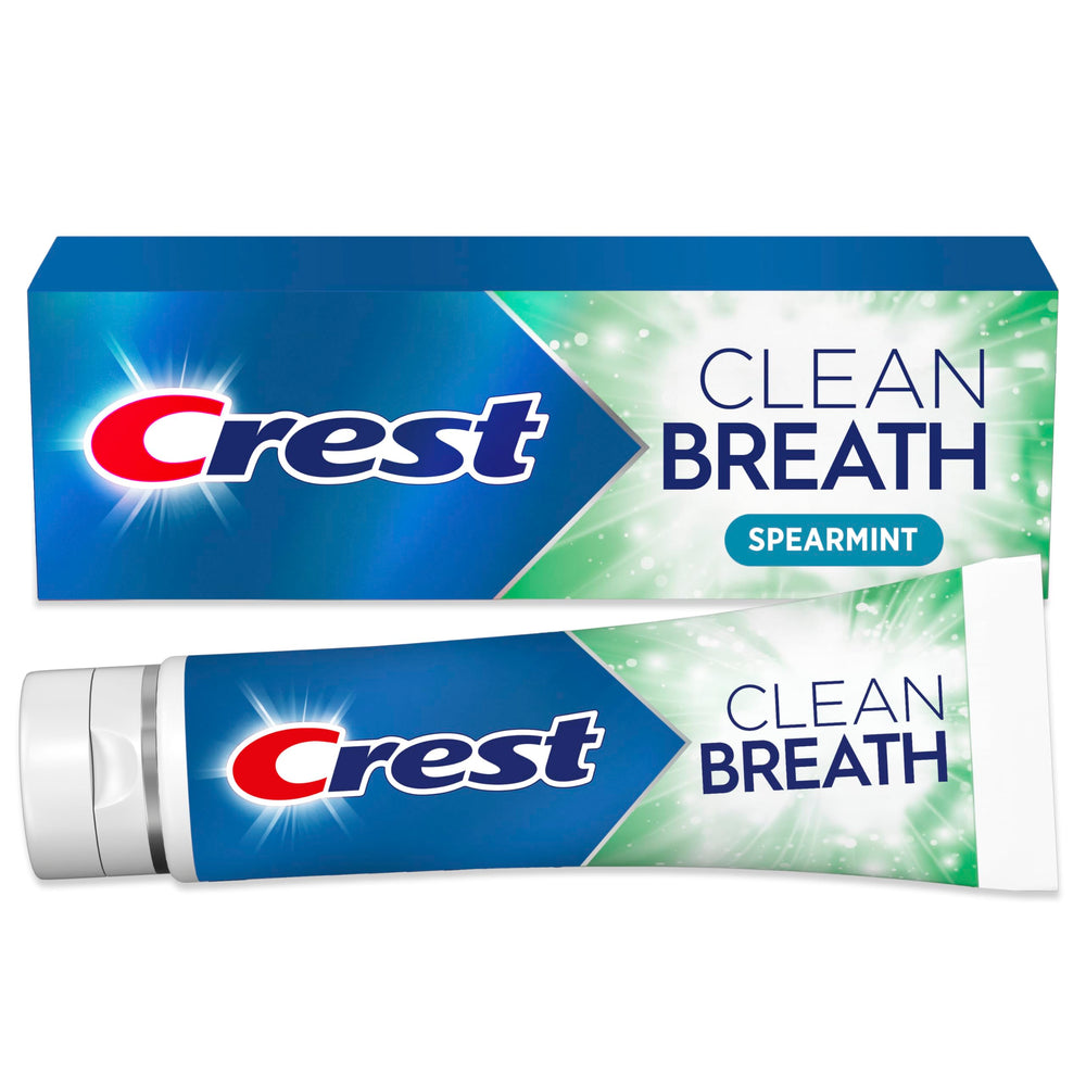 Crest frente del tubo mostrando el envase y frescor spearmint