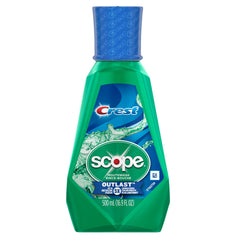 Crest Scope Outlast primer plano del líquido peppermint y textura, sensación limpia