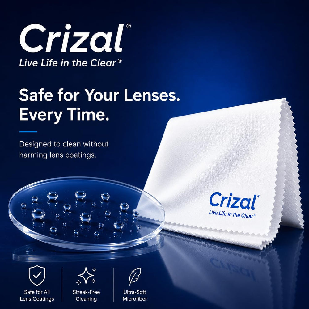 Crizal paño microfibra textura visible, elimina polvo sin rayar