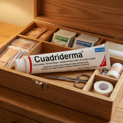 Cuadriderma tubo junto a regla para mostrar tamaño portátil y utilidad