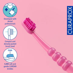 Curaprox primer plano de cabeza gomosa compacta que protege encías