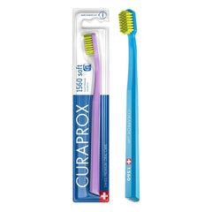 Curaprox cepillo CS 1560 frontal empaque mostrando producto y beneficios suaves