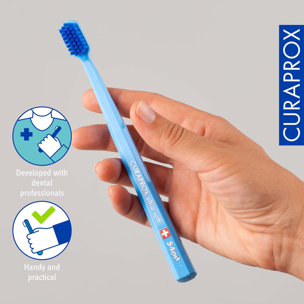Mango octogonal del Curaprox CS 5460 que facilita mantener el ángulo de cepillado correcto