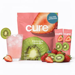 Cure Hydration frente del empaque mostrando 14 sobres y beneficio portátil