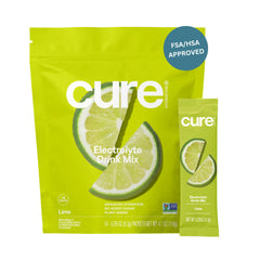 Cure Hydration empaque frontal mostrando 14 sobres y beneficios